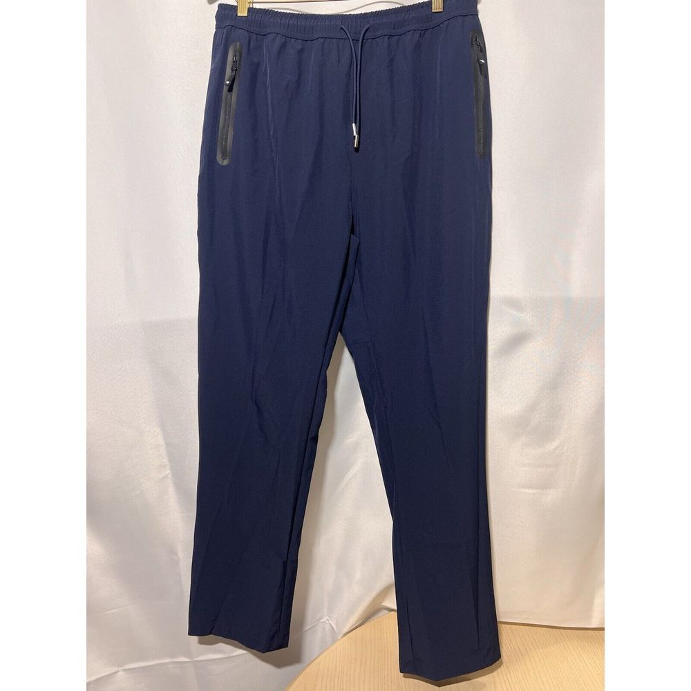 Navy Blue Athletic Track Pants with Zip‎ Pockets Drawstring Waist Large